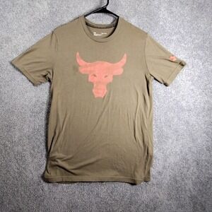 Under Armour Project Rock Men's Shirt S Lt. Brown Loose Crew Brama Bull Tee